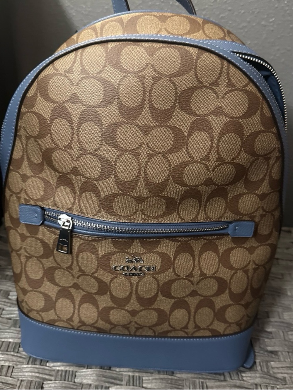 Coach Men's Signature Canvas Backpack with Blue Trim